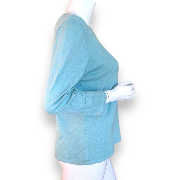 APPLESEED’S SILK BLEND TEAL CREW NECK SWEATER. WOMEN’S SIZE MEDIUM - Picture 3 of 7